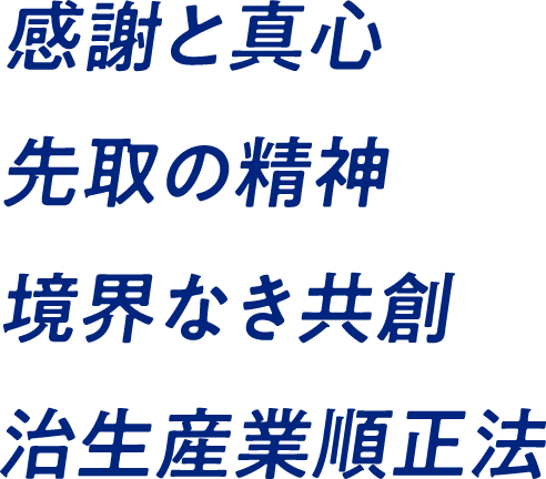 感謝と真心 先取の精神 境界なき共創 治生産業順正法